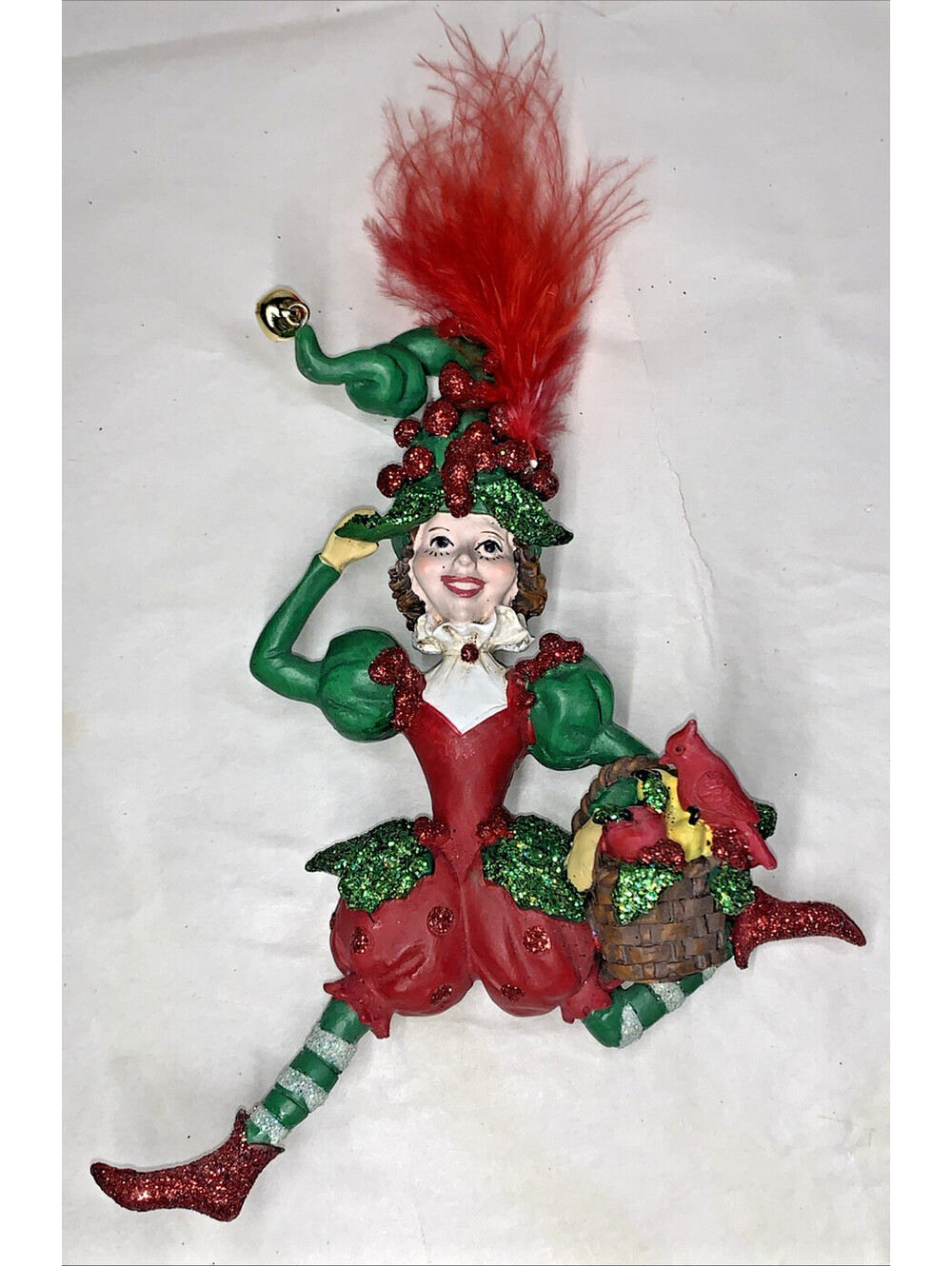 Van Craig for Kurt Adler PIXIEPYES 7" Resin Ornament -GIRL ELF w/Basket RED